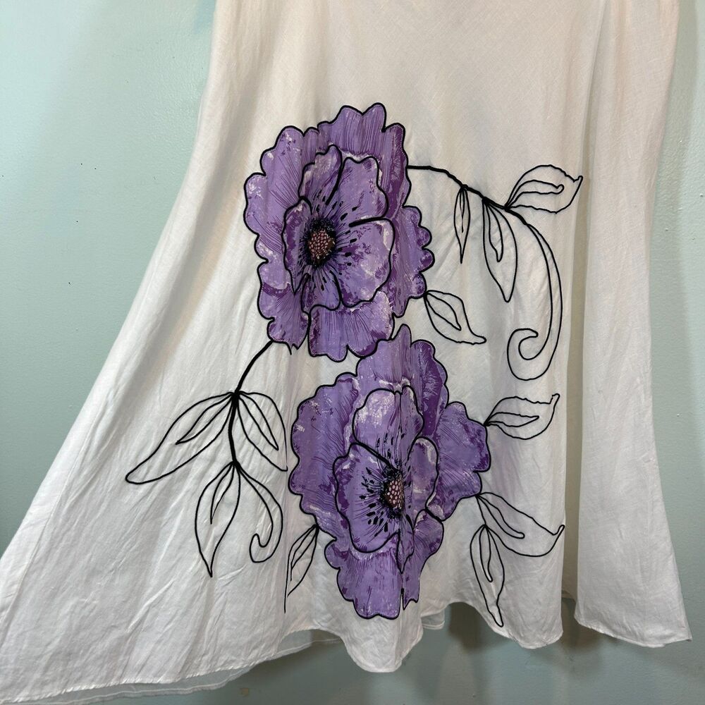 ANN TAYLOR LOFT Linen A-Line Artsy Large Purple Floral Skirt Size 12 Preppy